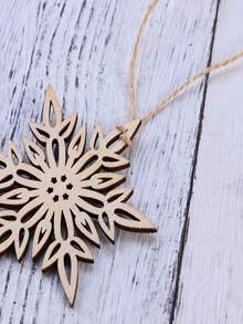 1入組10pcs精美木質雪花飾品,附上繩子的聖誕樹懸掛裝飾,適用於diy裝飾,聖誕節,春節裝飾（隨機包裝） - 杏色 - 查看 9