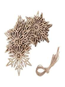 1入組10pcs精美木質雪花飾品,附上繩子的聖誕樹懸掛裝飾,適用於diy裝飾,聖誕節,春節裝飾（隨機包裝） - 杏色 - 查看 1