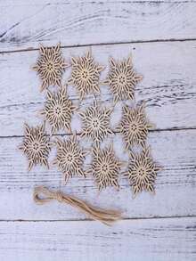 1入組10pcs精美木質雪花飾品,附上繩子的聖誕樹懸掛裝飾,適用於diy裝飾,聖誕節,春節裝飾（隨機包裝） - 杏色 - 查看 2