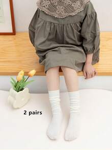 2對/包童裝絨面中筒海綿公主襪,配有彩色水晶 - 杏色 - 查看 5