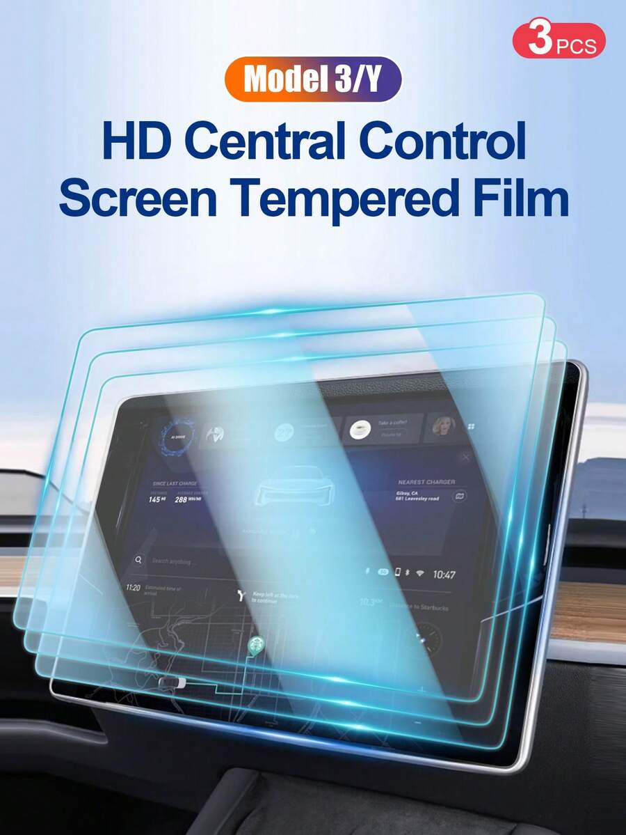3入組高清透明中控屏保護膜,全屏覆蓋高硬度,五層結構緊密保護,強韌耐壓,耐刮擦和耐磨損；4k高清和高透光度,ar增強透光度和抗反射,還原汽車原色；防油、防水、超靈敏,裸屏觸摸自由滑動,適用於 /y - 無色 - 查看 1
