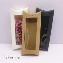 10pcs Black/White/Kraft Paper Three-Tone, Multi-Size Pillow Box With Pvc Window Packaging Gift Box Candy Box - 10 Window Pillow Boxes - View 6