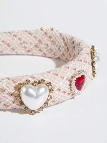 1入女性復古心形大寶石裝飾珍珠髮箍 - 米色 - 查看 2