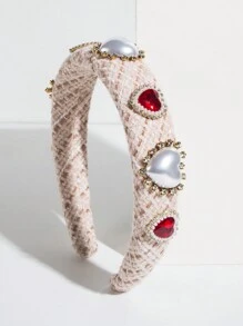 1入女性復古心形大寶石裝飾珍珠髮箍 - 米色 - 查看 1