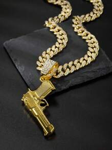 1 Pieza Colgante De Carta De Pistola Dorada 3d Para Hombres Y Mujeres En Cadena De 13 Mm, Joyería De Estilo Hip Hop Europeo Y Americano Para Hombres Y Mujeres Con Decoración De Diamantes. Adecuado Como Regalo Para Parejas Para Ocasiones Diarias, Festivales Y Amigos. - Amarillo Oro - Ver 5