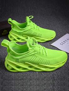 1雙新款男士春季秋季網狀透氣綠色運動鞋帶緩衝防滑軟底超輕休閒平底繫帶跑鞋 - 薄荷綠 - 查看 3