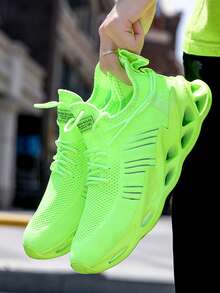 1雙新款男士春季秋季網狀透氣綠色運動鞋帶緩衝防滑軟底超輕休閒平底繫帶跑鞋 - 薄荷綠 - 查看 4