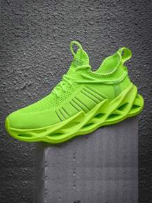 1雙新款男士春季秋季網狀透氣綠色運動鞋帶緩衝防滑軟底超輕休閒平底繫帶跑鞋 - 薄荷綠 - 查看 2