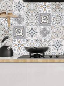 1套10入組自粘式可拆式pvc磁磚貼紙,防水且多層次歐洲花卉設計,適用於廚房、客廳和浴室的家居裝飾 - 彩色 - 查看 5