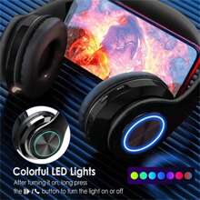 Auriculares inalámbricos luminosos con diadema, auriculares plegables con tarjeta, auriculares bluetooth - Multicolor - Ver 9