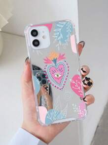 Valentines 2000s Fashion 1pc Simple Eye & Heart & Grass Pattern Acrylic Electroplated Mirror Phone Case Compatible With IPhone - Multicolor - View 1