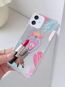 Valentines 2000s Fashion 1pc Simple Eye & Heart & Grass Pattern Acrylic Electroplated Mirror Phone Case Compatible With IPhone - Multicolor - View 2