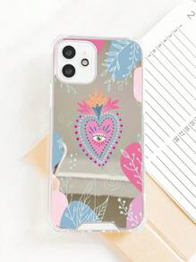 Valentines 2000s Fashion 1pc Simple Eye & Heart & Grass Pattern Acrylic Electroplated Mirror Phone Case Compatible With IPhone - Multicolor - View 3