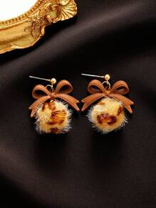 1對時尚優雅耳環,帶有雪花毛球和豹紋蝴蝶結毛球,適用於假日派對、節日禮物、約會和日常珠寶配飾 - 彩色 - 查看 4