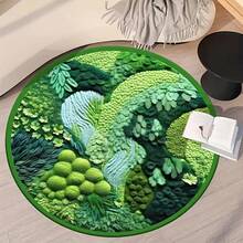 1pc Washable Faux Knitted Carpet Mat For Living Room, Bedroom, Etc. Soft, Anti-Skid And Suitable For Whole Year - Green Bottom Mountain River - View 4