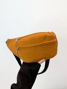 1個時尚純色pu腰包,時尚百搭,適合上下班、旅行、約會等,可作為肩背包或斜挎包 - 棕色 - 查看 6