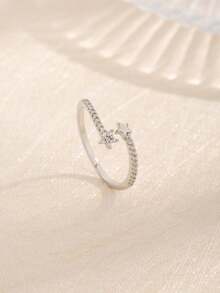 1 件 S925 纯银戒指，镶嵌方晶锆石，个性化可调节开口设计，适合女性日常佩戴 - 銀色 - 查看 5