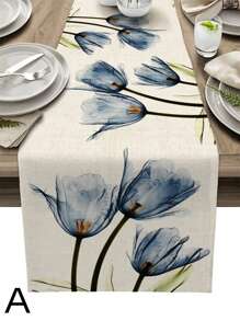 春季鬱金香花卉印花餐墊、桌巾、亞麻桌旗,適合餐廳、客廳、電視櫃和辦公室 - 彩色 - 查看 4