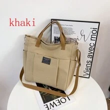 1入新款大容量女士帆布手提包,單肩包,斜挎包,適用於學校,休閒,可裝放筆記型電腦 - 彩色 - 查看 3