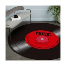 DeramHy Home 1 PIece  Music Record Black Round Area Rug For Bedroom Living Room Study Playing,Non-Slip Floor Mat Carpet Home Decor Rugs - Black and Red - View 1