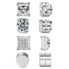 4 Pairs Stainless Steel Magnetic Stud Earrings, Fashion Cubic Zirconia Magnetic Non-Piercing Ear Clip For Men