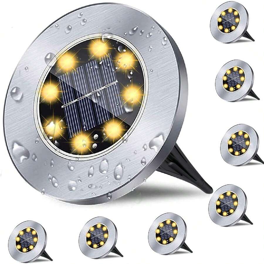 Solar Lights For Outside, 8LED Solar Garden Lights Outdoor Waterproof Sidewalk Disk Solar Ground Lights, Bright In-Ground Landscape Lighting For Pathway,Yard,Deck,Lawn,Patio,Walkway - Warm Light - View 1