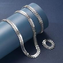 3 Pieces Of Fashionable And Simple Metal Wheat Ears Necklace Bracelet Ring Jewelry Set Women Date Party Christmas Valentine's Day Gift - Silver - View 4