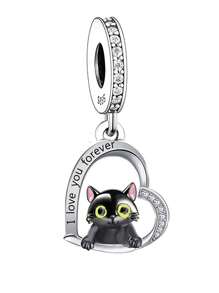 HuooNew 1 件簡單 925 純銀貓設計珠子 Diy 吊墜紀念,男女通用生日禮物 - Q2896 - 查看 1