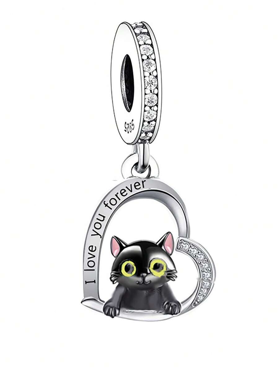 HuooNew 1 件簡單 925 純銀貓設計珠子 Diy 吊墜紀念,男女通用生日禮物 - Q2896 - 查看 1