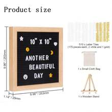 帶有340個字母、數字和符號的毛氈字母版- 帶有木框架三腳架的10 X 10英寸可變信息板 - 黑色 - 查看 2