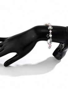 1 件甜美酷炫 Y2k 風格透明金屬串珠手鍊,帶有星星和心形吊飾,適合女性日常佩戴 - 彩色 - 查看 5