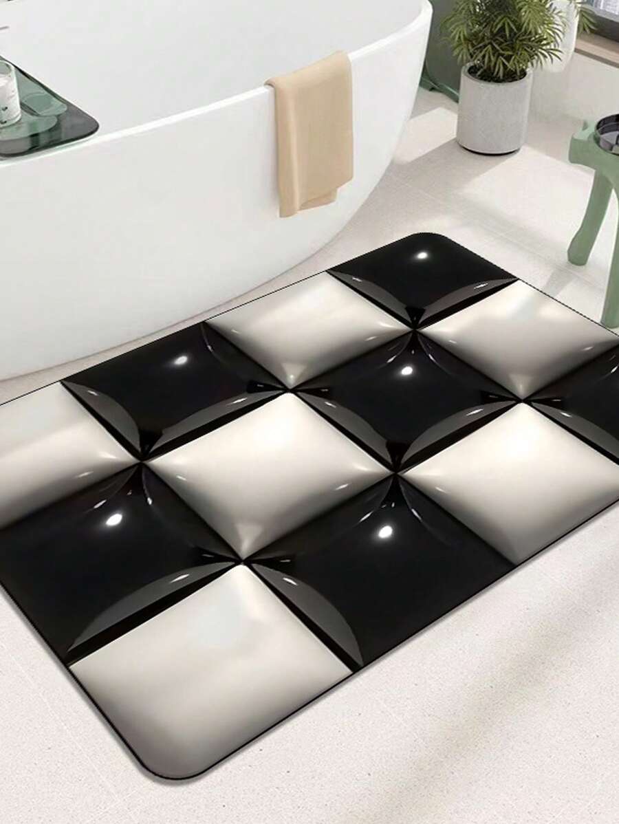 1入組柔軟矽膠珪土泥浴室墊,3d盛開花卉設計,快速乾燥和吸水,防水防滑,非常適合廁所和浴室,柔軟舒適並具有超強吸水性 - 方塊 - 查看 1