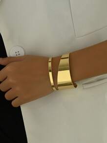 Fashion this season F&S 1只誇張的編織風格寬開口彈簧手鐲,個性化、高端、時尚、抽象、復古、誇張、輕奢、優雅,適合穿著見朋友或外出娛樂 - 金色 - 查看 5