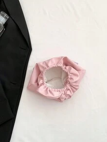 1pc Girls' Floral Pu Cloud-Shaped Pleated Cute Handbag, Suitable For Vacation, Daily Use - Pink - View 5