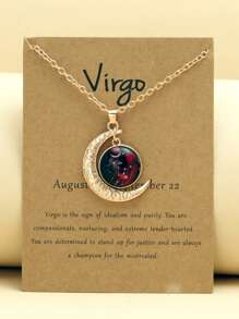 1/12 件十二星座夜光月亮吊坠项链，时尚个性化时尚十二生肖卡项链 - 金黃色 - 查看 7