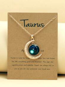 1/12 件十二星座夜光月亮吊坠项链，时尚个性化时尚十二生肖卡项链 - 金黃色 - 查看 6