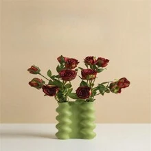 1只創意陶瓷工藝中世紀風格花瓶孟菲斯藝術裝飾花瓶,適用於書架、婚禮禮物、客廳臥室裝飾擺件 - 綠色 - 查看 4