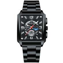 1 Miếng Nam Trưởng thành Đồng hồ Với Hình vuông Quay số , Thiết kế rỗng , Lịch Chức năng , Tay dạ quang , Thần bí Đen Thép không gỉ Dây đeo , Không thấm nước Đồng hồ thạch anh - màu đen - Xem 1