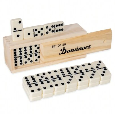 1Set, Dominoes Set For Adults, Dominoes Set Double Six, Double 6 Professional Domino Tiles With Spinner In Wooden Box,28 Pcs Domino Set 28 Tiles With Natural Wooden Case, Valentines Gifts -New Years Gifts,Adult Party Games Suitable For Halloween/Christmas/Thanksgiving