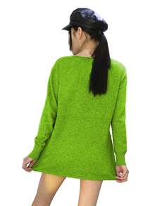 Jersei sueter con botones a laterales bajos, hombros caídos, cuello circular, diseño liso con rayas TALLA UNICA - Verde - Ver 4