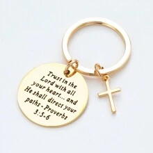 "Bible Verse Cross Keychain Christian Prayer Key Ring Purse Bag Backpack Car Key Charm Christmas Gift " - Gold - View 3