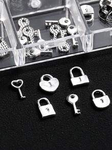 銀色愛心鑰匙指甲配件指甲藝術豪華合金蝴蝶結鎖頭指甲裝飾情人節指甲裝飾配件 - 銀色 - 查看 4