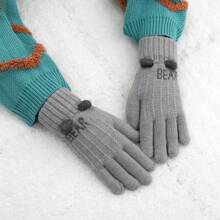 兒童冬季手套,保暖厚實的全指套手套,適用於男女童12歲,可愛 - 灰色 - 查看 1