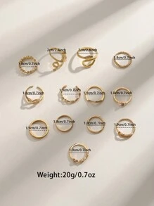 13pcs Fashionable Personalized Alloy Ring Set, Suitable For Women's Party Outfit, Gift For Her - Yellow Gold - View 5