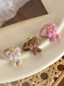 1只時尚可愛卡通搞笑熊毛調節戒指 - 粉色 - 查看 2