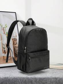 1個男女適用的聚酯纖維背包,帶有襯墊背板,可調節肩帶,拉鍊式設計,時尚多變,適合學校、旅行、野餐和戶外活動 - 黑色 - 查看 1