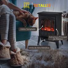 HOMCOM Chimenea Eléctrica de Pie Movible y Decorativo Calefactor Estufa 1000/2000W Llama LED con Termostato 39x23x56.5cm - Negro - Ver 5