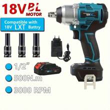 Newone 18v 1/2吋無刷無線沖擊起子,最大扭矩500n.m,2000 Mah電池,3個驅動沖擊轉子,快速eu充電器 - 藍色 - 查看 1