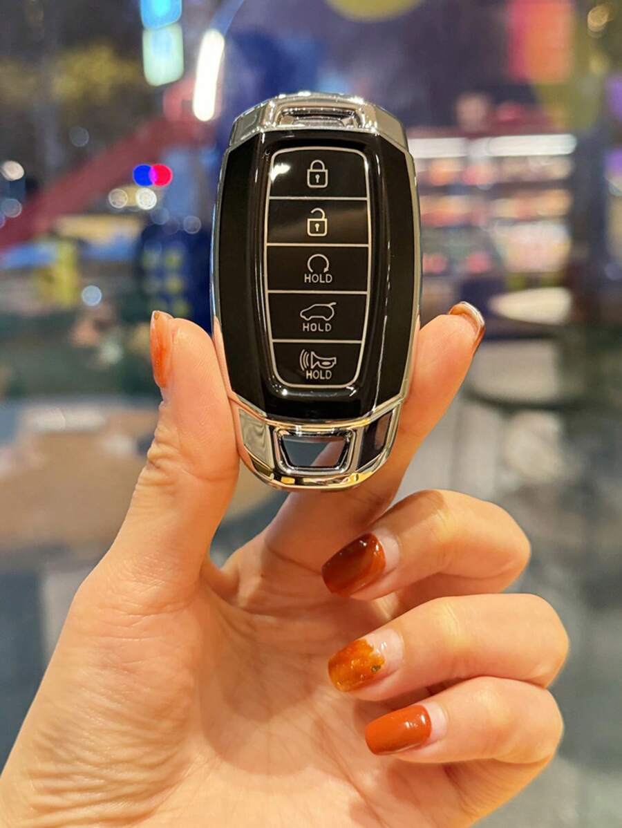 时尚黑色TPU汽车钥匙套，5键钥匙保护套，兼容现代汽车。 - 黑色 - 查看 1