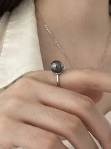 Faux Pearl Decor Ring - White - View 2